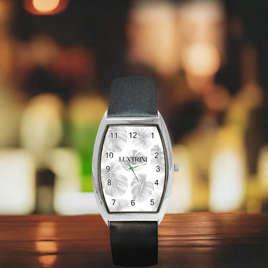 White Monstera Barrel Style Metal Watch