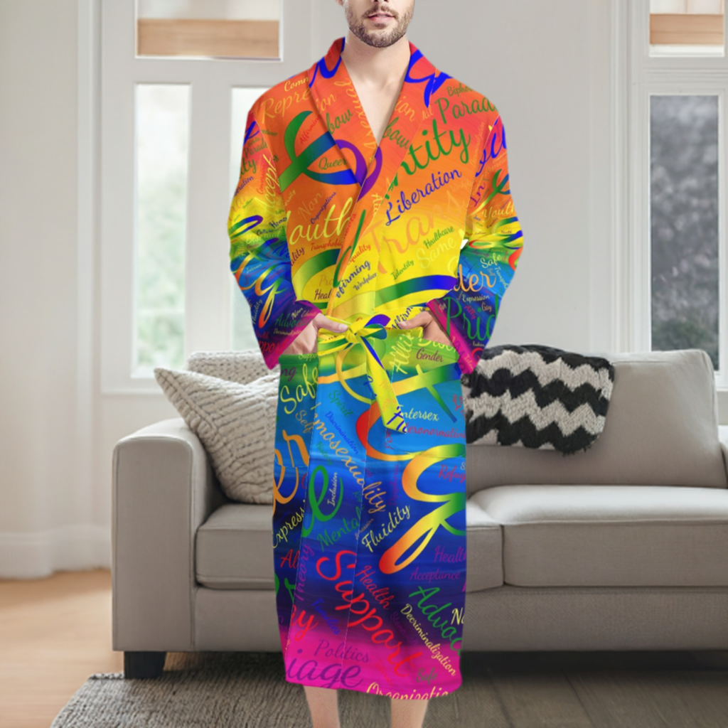 LGBTQ Word Cloud Men's Bathrobe