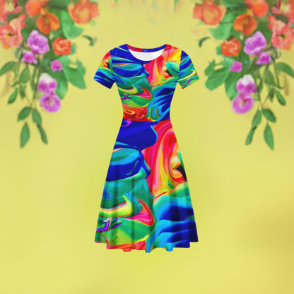 Rainbow Confusion Women Scoop Neck Ruffle Dress