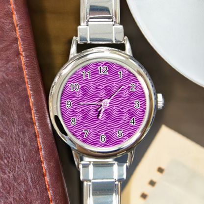 Round Italian Charm Watch Pink and Purple Stripes