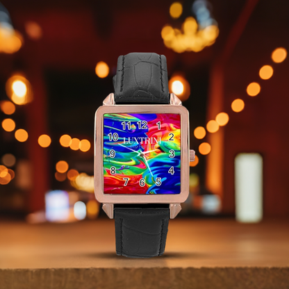 Rainbow Confusion Rose Gold Leather Watch