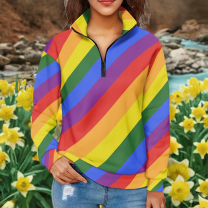 Luxurious Rainbow Pride Women's Long Sleeve Zipper Sweatshirt
