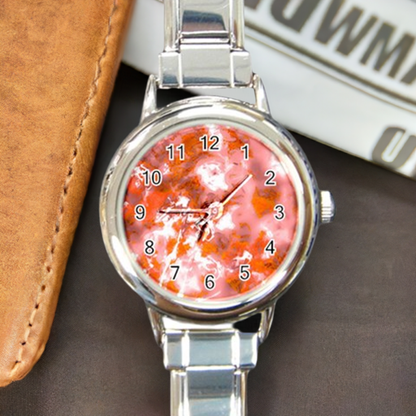 Round Italian Charm Watch Red Hibiscus Impressionist