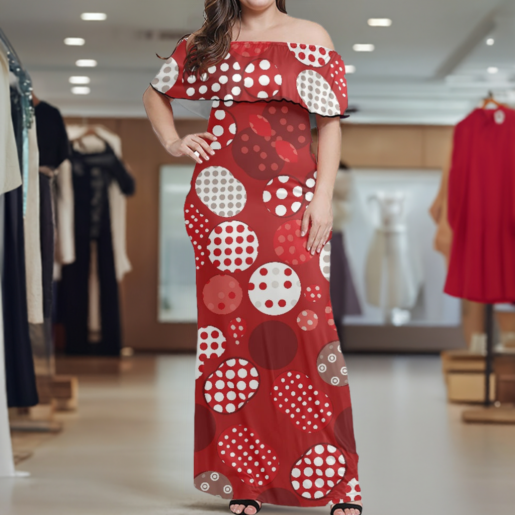 Red Polka Dot Women's Off The Shoulder Short Sleeve Dress