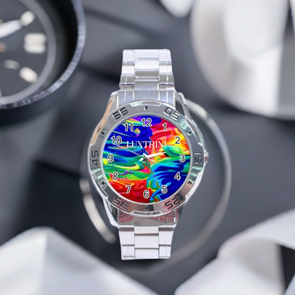 Elegant Unisex Stainless Steel Watch with Rainbow Confusion Design