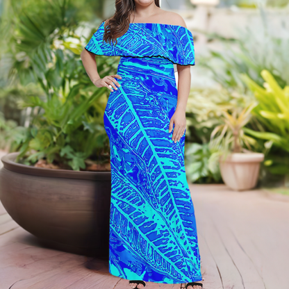 Vibrant Blue Croton Women Off Shoulder Maxi Dress - Sizes upto 7XL