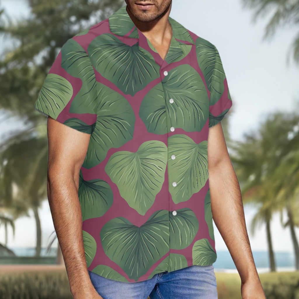 Kalo on Maroon Hawaiian Shirt: A Blend of Tradition and Style