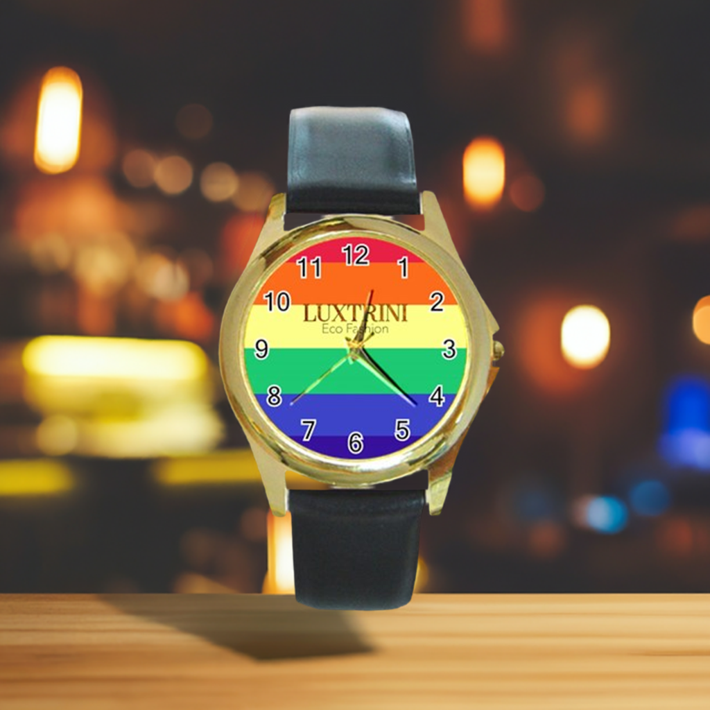 LGBTQ Rainbow Pride #12 Round Gold Metal Watch