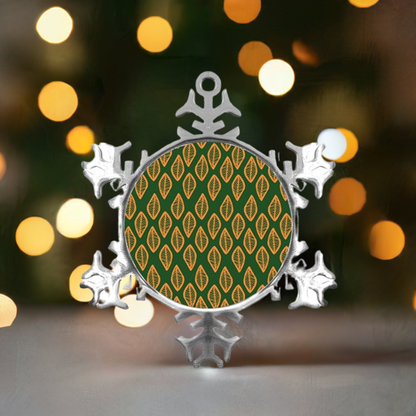 African | Ethnic | Mudcloth | #16 Green and Orange Metal Small Snowflake Ornament