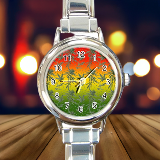 Marijuana Round Italian Charm Watch