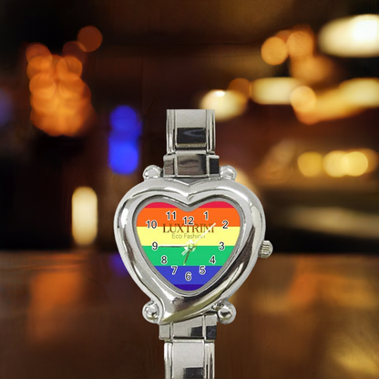 LGBTQ-Rainbow #12 Heart Italian Charm Watch