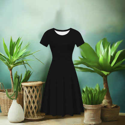 Black Women Scoop Neck Ruffle Dress