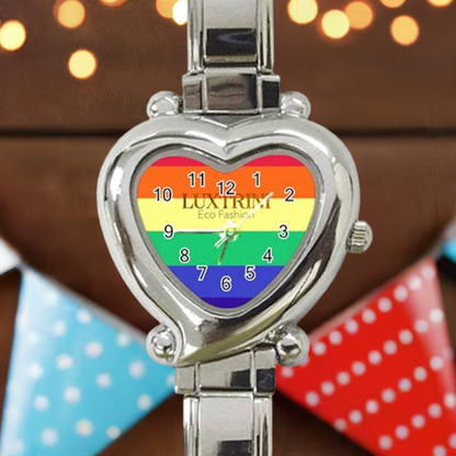 LGBTQ-Rainbow #12 Heart Italian Charm Watch