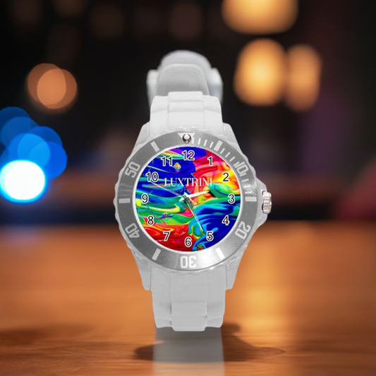 Rainbow Confusion Round Plastic Sport Watch (L)