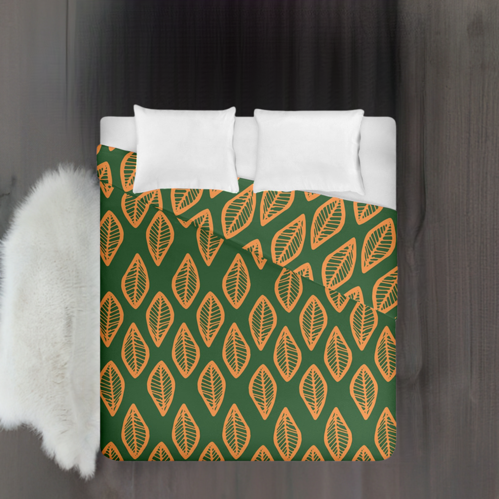 African | Ethnic | Mudcloth | #16 Green and Orange Duvet Cover Double Side (California King Size)