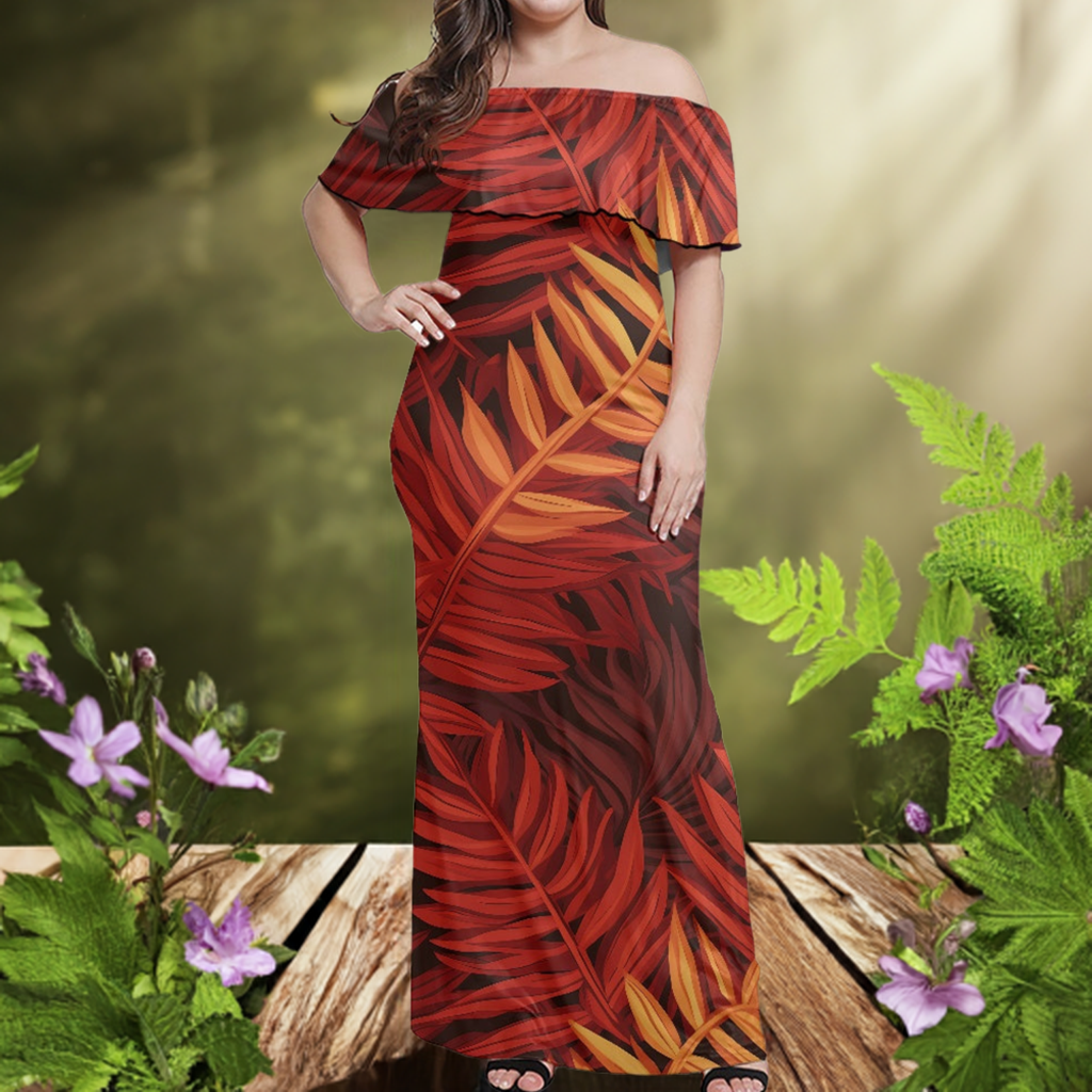 Luxtrini’s Elegant Off-Shoulder Tropical Maxi Dress for Beach, Club, Office, and Gala