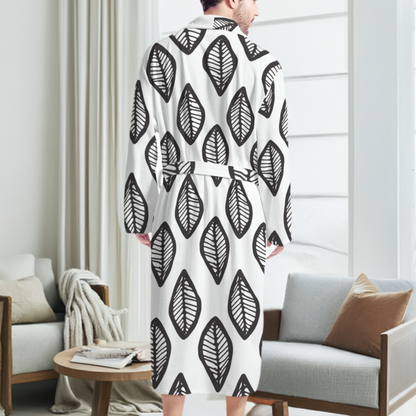 African | Ethnic | Mudcloth | #16 Black and White Men's Bathrobe