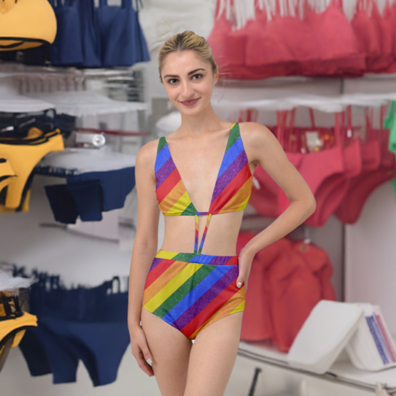 Vibrant LGBT Pride Criss Cross Two Piece Swimsuit Set