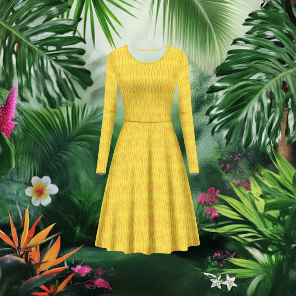 African Mudcloth #40 Women Long Sleeve Scoop Neck Ruffle Dress - Women's Custom Dress