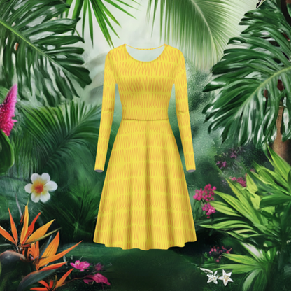 African Mudcloth #40 Women Long Sleeve Scoop Neck Ruffle Dress - Women's Custom Dress