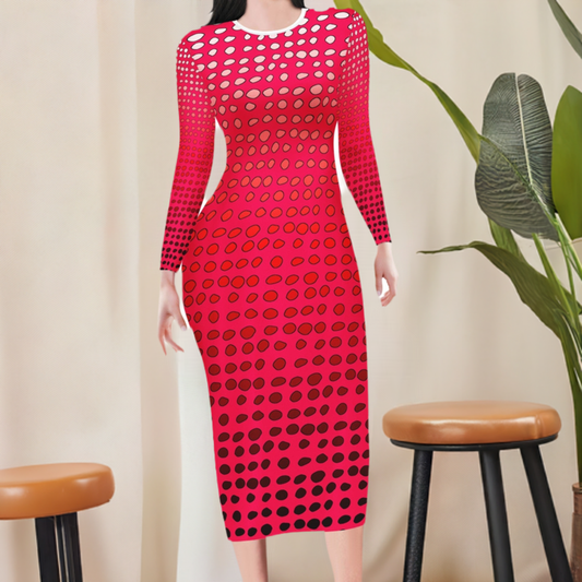 African | Ethnic | Mudcloth | Red Gradient Women Bodycon Midi Sheath Dress - up to 4XL