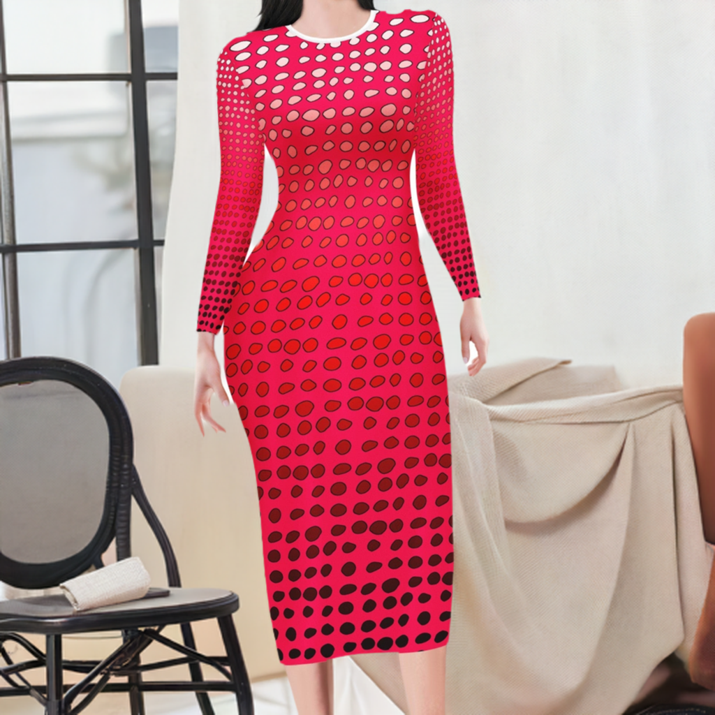 African | Ethnic | Mudcloth | Red Gradient Women Bodycon Midi Sheath Dress - up to 4XL