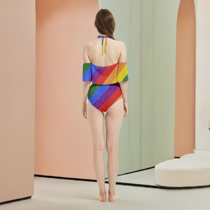 Colorful LGBTQ Halter Swimsuit with Flowy Design