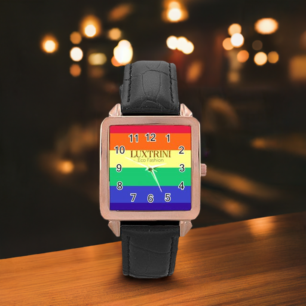 LGBTQ Rainbow Pride #12 Rose Gold Leather Watch