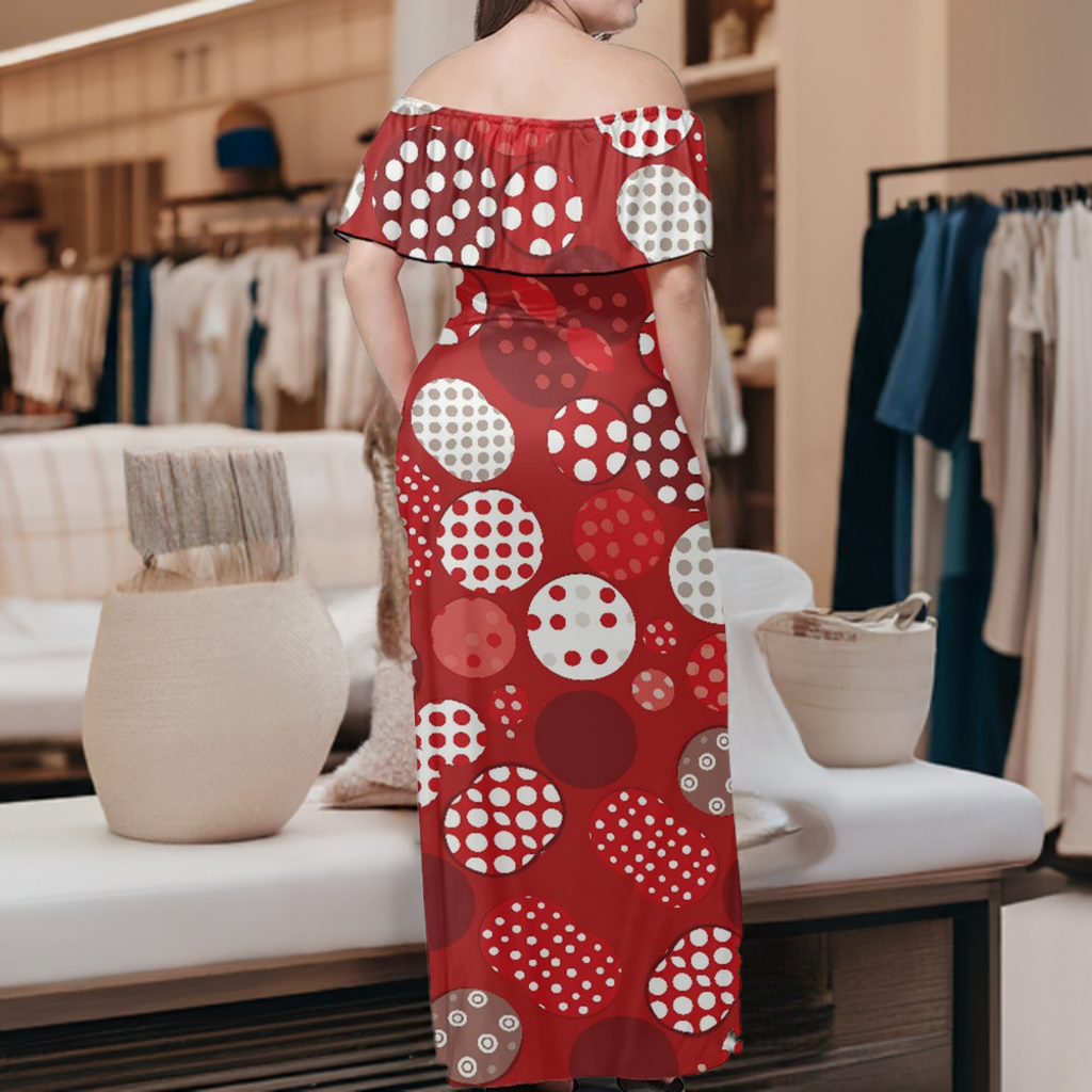 Red Polka Dot Women's Off The Shoulder Short Sleeve Dress