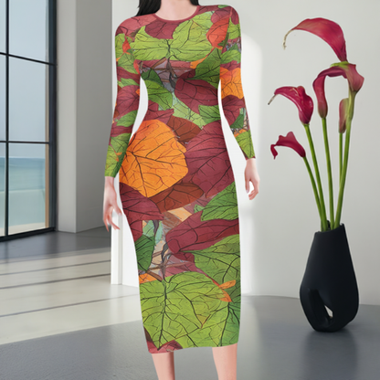 Autumn Leaves Women Bodycon Midi Sheath Dress - up to 4XL