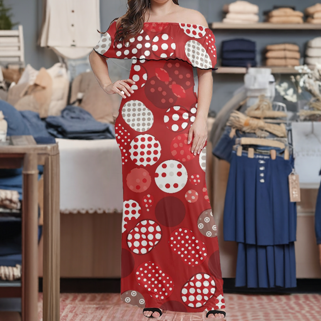 Red Polka Dot Women's Off The Shoulder Short Sleeve Dress