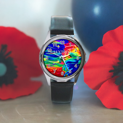 Rainbow Confusion Round Metal Watch