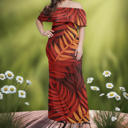 Luxtrini’s Elegant Off-Shoulder Tropical Maxi Dress for Beach, Club, Office, and Gala