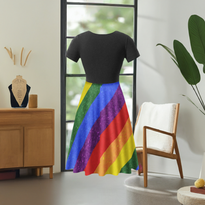 Custom LGBTQ Pride Black Dress with Ruffle Bottom - Handmade Eco-Friendly Fashion