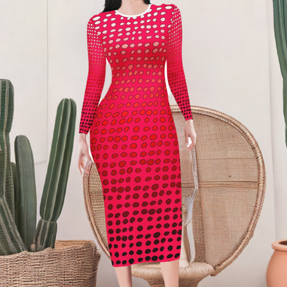 African | Ethnic | Mudcloth | Red Gradient Women Bodycon Midi Sheath Dress - up to 4XL