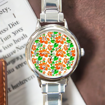 Round Italian Charm Watch Hibiscus