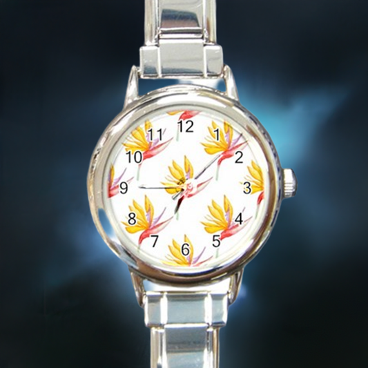 Round Italian Charm Watch Bird of Paradise