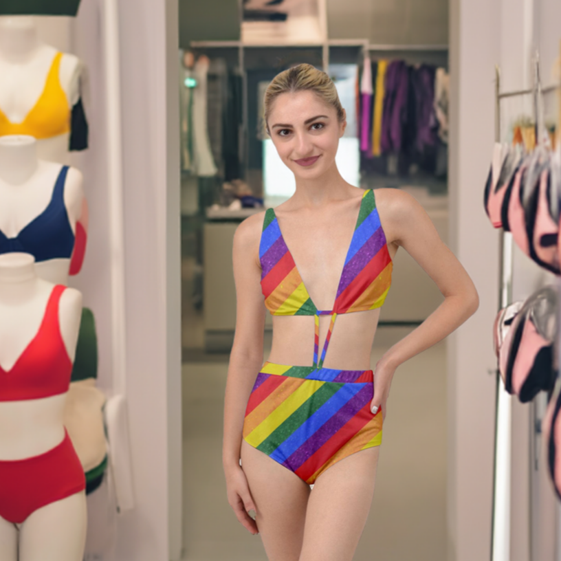 Vibrant LGBT Pride Criss Cross Two Piece Swimsuit Set