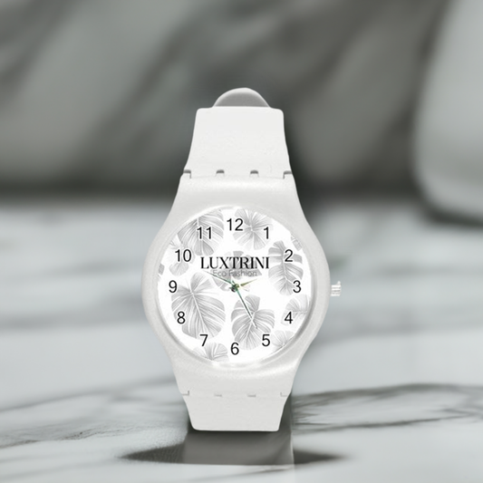 White Monstera Round Plastic Sport Watch (M)