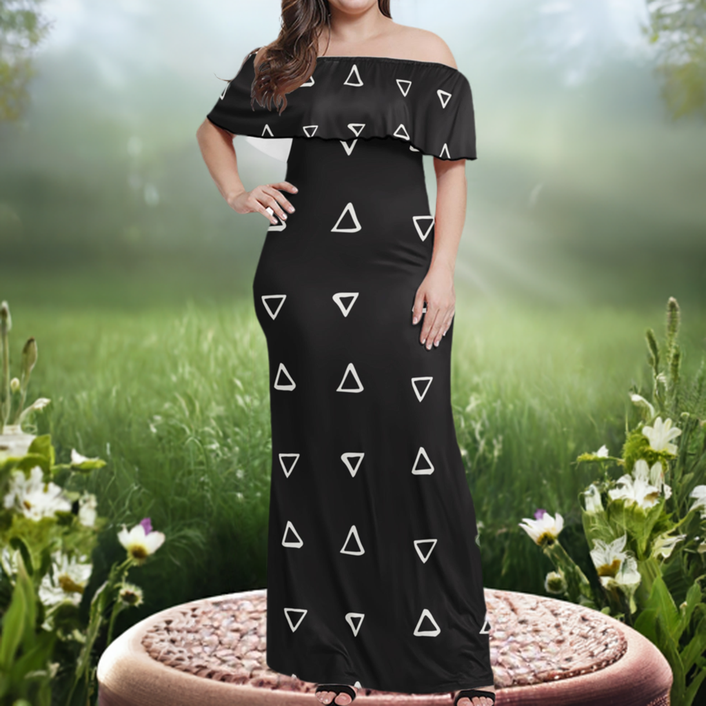 African Ethnic Mudcloth Black and White Women Off Shoulder Maxi Dress - Sizes up to 7XL