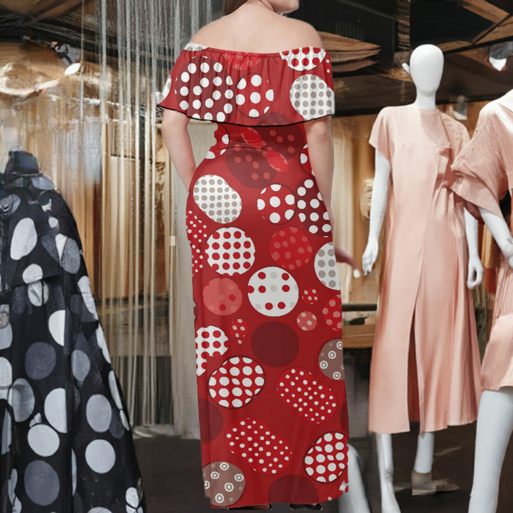 Red Polka Dot Women's Off The Shoulder Short Sleeve Dress