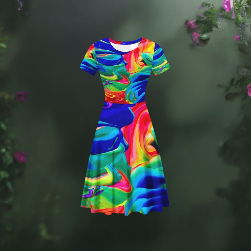 Rainbow Confusion Women Scoop Neck Ruffle Dress