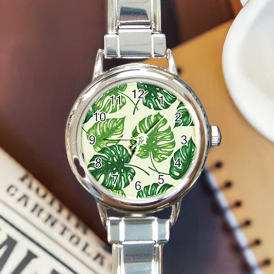 Round Italian Charm Watch Tropical Palms