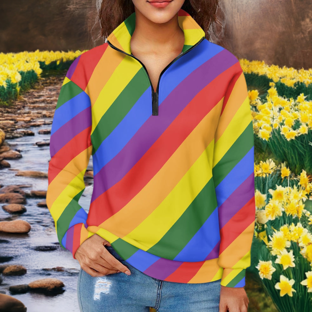 Luxurious Rainbow Pride Women's Long Sleeve Zipper Sweatshirt