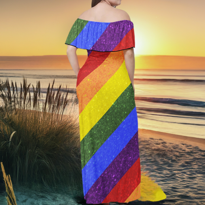 LGBTQ Rainbow Pride Flag Women Off Shoulder Maxi Dress - Sizes upto 7XL