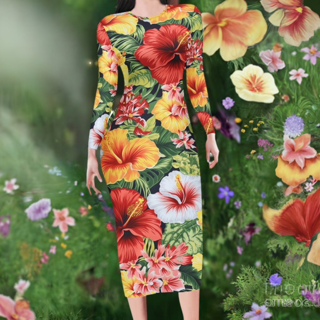 Hibiscus Women Bodycon Midi Sheath Dress