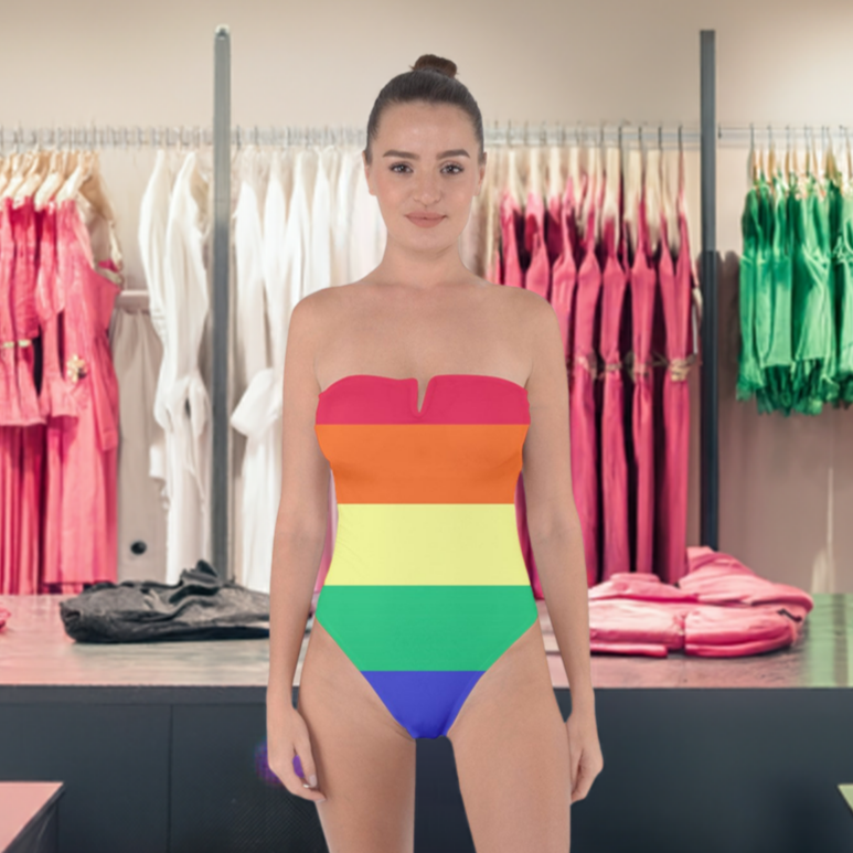 Colorful LGBTQ Rainbow One Piece Tie Back Swimsuit for Pride