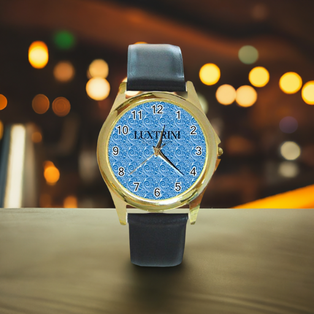 Blue Wind Round Gold Metal Watch