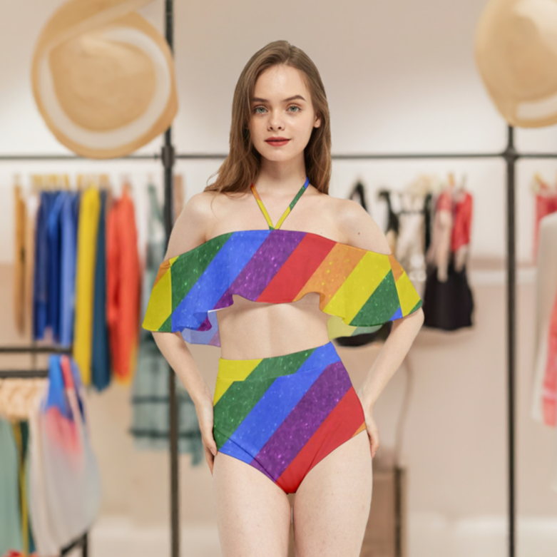 Colorful LGBTQ Halter Swimsuit with Flowy Design