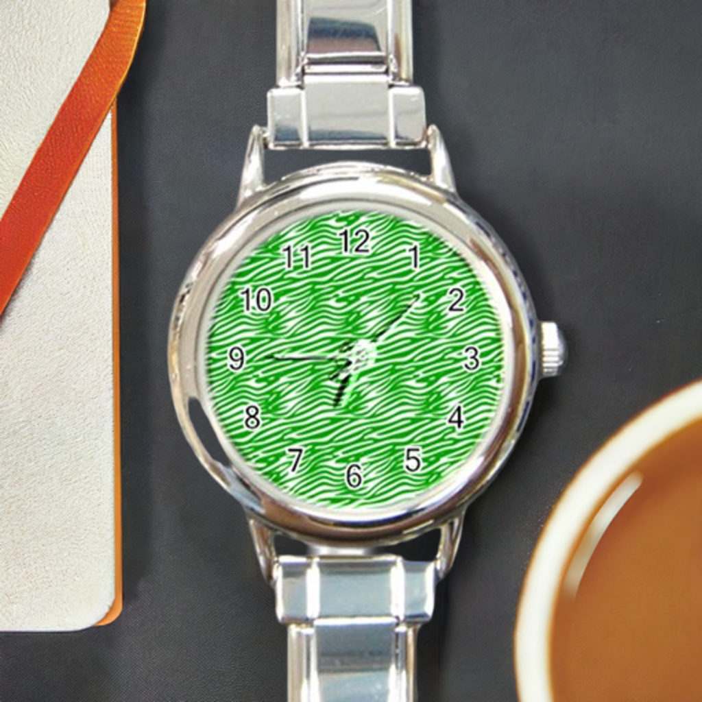 Round Italian Charm Watch Green Wave